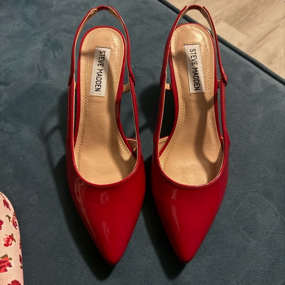 Steve Madden Glossy Red Slingback Heels - Picture 2 of 3